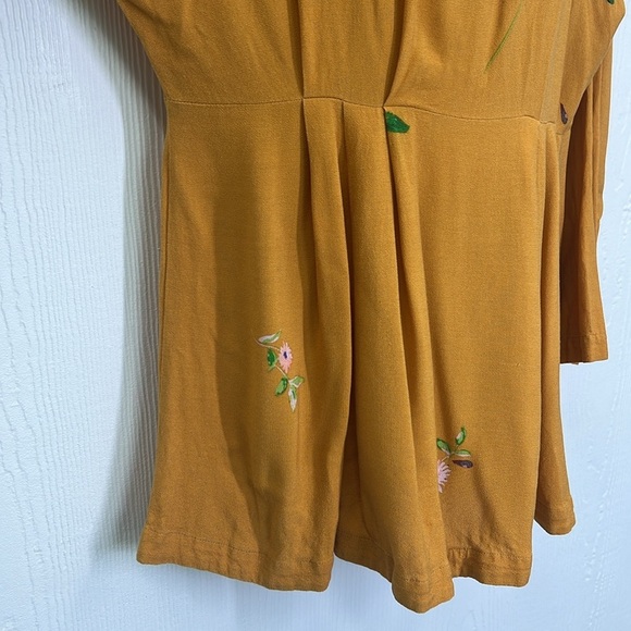 Free People - Gemma Mustard Floral Pattern Long Sleeve Tie Neck Dress Size Small - Picture 5 of 11